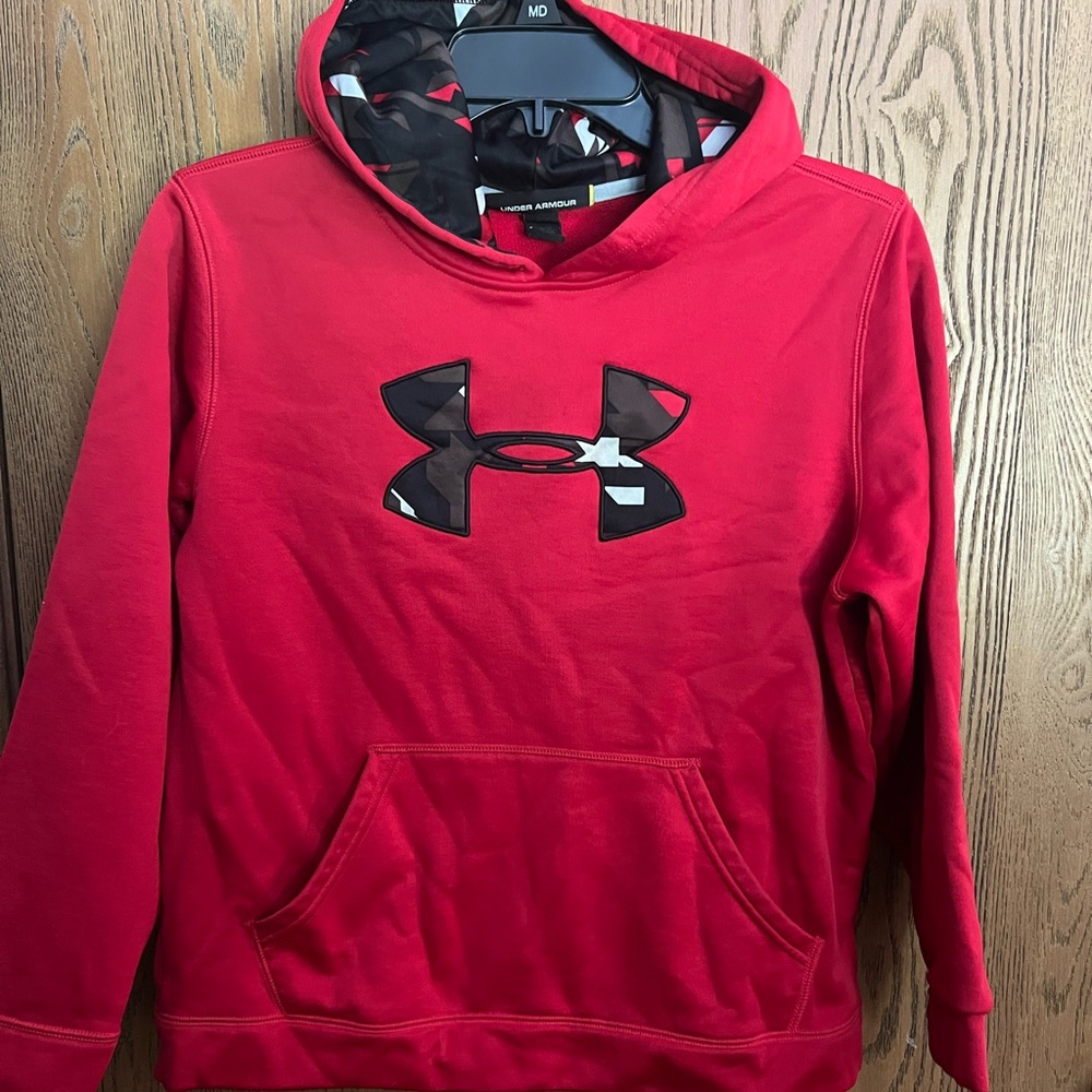 Under Armour Black and Red Camo Patterned Hoodie